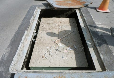 Previously installed chequered metal plate covers had deformed due to HGV traffic